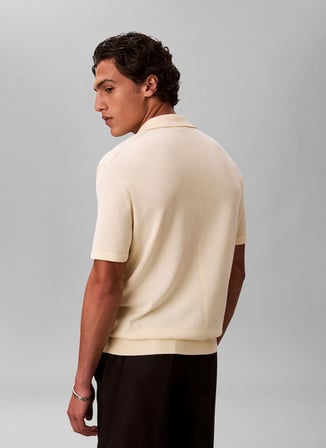 Calvin Klein Açık Sarı Erkek Logo Baskılı Kazak LV04LC326GZRK_SS SUPIMA COTTON POLO