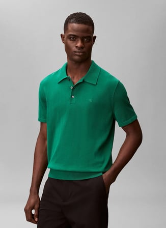 Calvin Klein Yeşil Erkek Logo Baskılı Kazak LV04LC326GL4G_SS SUPIMA COTTON POLO