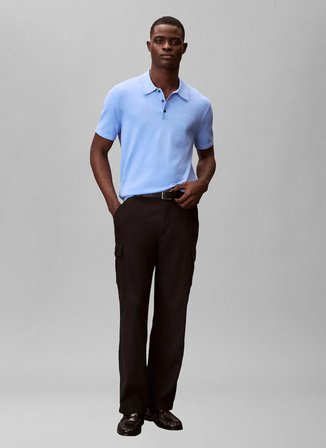 Calvin Klein Mavi Erkek Logo Baskılı Kazak LV04LC326GC32_SS SUPIMA COTTON POLO