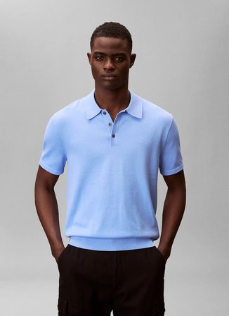 Calvin Klein Mavi Erkek Logo Baskılı Kazak LV04LC326GC32_SS SUPIMA COTTON POLO