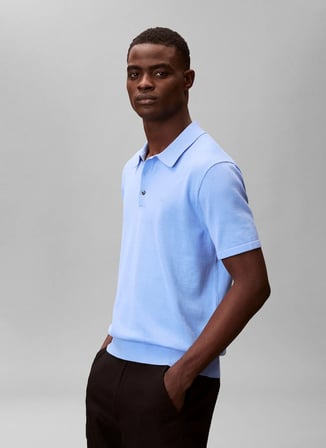 Calvin Klein Mavi Erkek Logo Baskılı Kazak LV04LC326GC32_SS SUPIMA COTTON POLO
