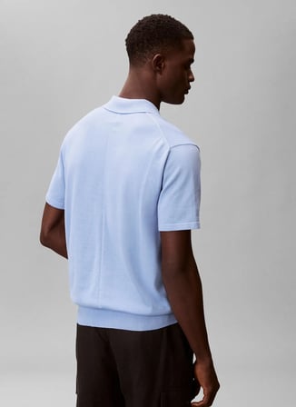 Calvin Klein Mavi Erkek Logo Baskılı Kazak LV04LC326GC32_SS SUPIMA COTTON POLO