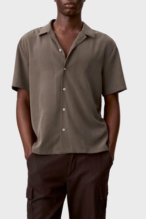 Calvin Klein Modal Karışımlı Relaxed Fit Kısa Kollu Gömlek LV04LF114G9O9 Erkek GÖMLEK LV04LF114G 9O9 KAHVE