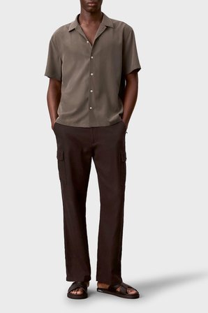 Calvin Klein Modal Karışımlı Relaxed Fit Kısa Kollu Gömlek LV04LF114G9O9 Erkek GÖMLEK LV04LF114G 9O9 KAHVE