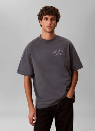 Calvin Klein Jeans Gri Erkek Standart Fit Baskılı T-Shirt LV04RE828GCKP Gri T-Shirt