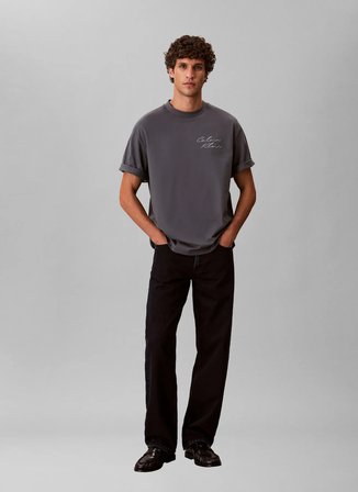 Calvin Klein Jeans Gri Erkek Standart Fit Baskılı T-Shirt LV04RE828GCKP Gri T-Shirt