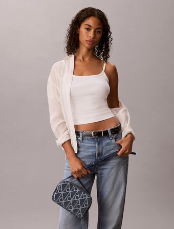 Calvin Klein Amblemli Tamamı Baskılı Denim Kamera Kadın Mavi Çapraz Çanta LV04F3430G-YBN