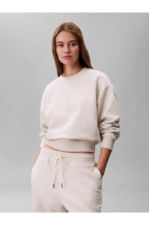 LS EMBOSSED MONOLOGO, P4P, XXS Krem Kadın Sweatshirt