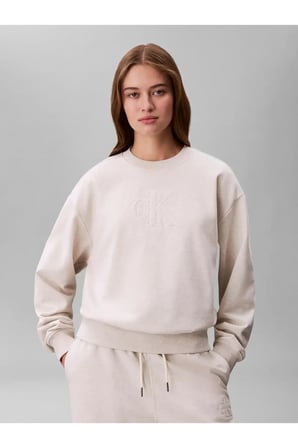 LS EMBOSSED MONOLOGO, P4P, XXS Krem Kadın Sweatshirt