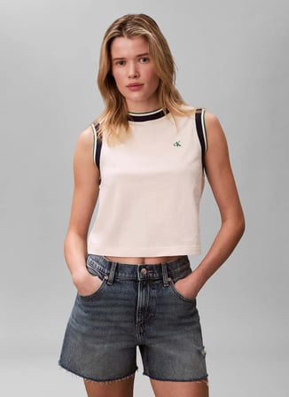 Calvin Klein Jeans Bej Kadın Atlet SL CTN MONOGRAM STRIPE TRIM MUSC