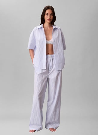 Calvin Klein Mavi Kadın Standart Çizgili Pijama Alt COVERED WB POPLIN PANT