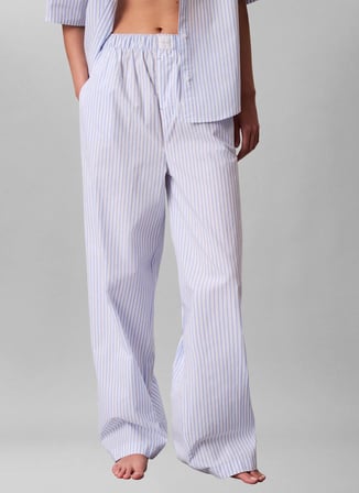 Calvin Klein Mavi Kadın Standart Çizgili Pijama Alt COVERED WB POPLIN PANT