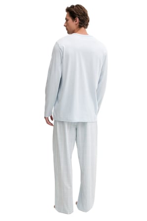 Calvin Klein Erkek Mavi Uzun Kollu Tişört Pantolon Pijama Takımı LV00NM2953 