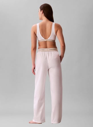 Calvin Klein Beyaz Kadın Pijama Alt LOGO SUPER POPLIN PANT