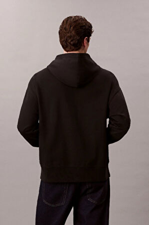 Erkek Rahat Kesim Kapüşonlu Logo Baskılı Sweatshirt - Siyah | S