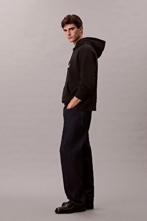 Erkek Rahat Kesim Kapüşonlu Logo Baskılı Sweatshirt - Siyah | S