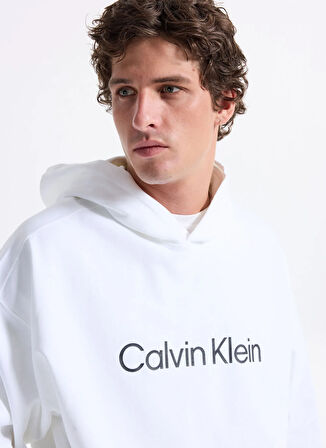 Calvin Klein Bisiklet Yaka Beyaz Erkek Sweatshırt LV14LD229GYAF_LS STANDARD LOGO PREM