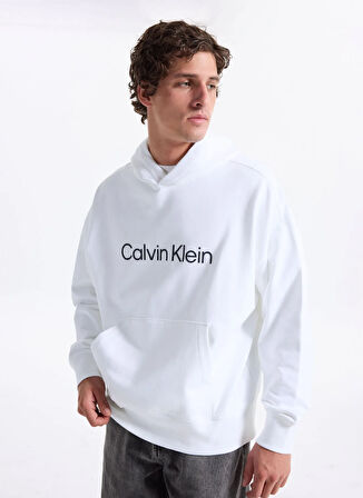 Calvin Klein Bisiklet Yaka Beyaz Erkek Sweatshırt LV14LD229GYAF_LS STANDARD LOGO PREM
