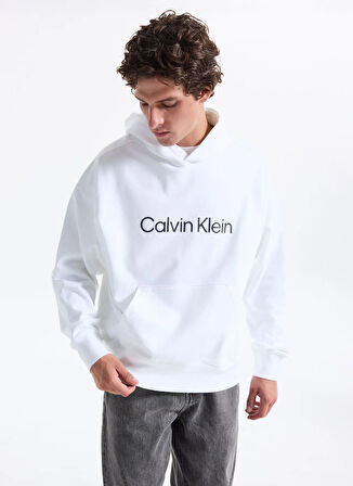 Calvin Klein Bisiklet Yaka Beyaz Erkek Sweatshırt LV14LD229GYAF_LS STANDARD LOGO PREM