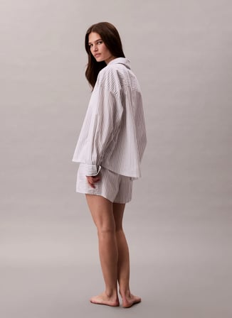 Calvin Klein Gömlek Yaka Çizgili Beyaz Pijama Üst COTTON POPLIN SHIRT REGULAR