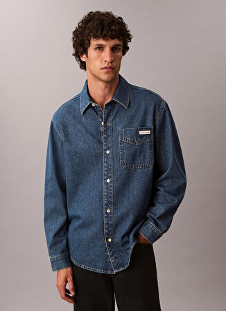 Calvin Klein Jeans Regular Fit Mavi Erkek Denim Gömlek LV04RD764G011 CLASSIC HARBOUR BLUE
