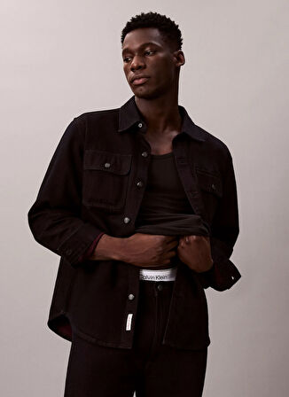 Calvin Klein Jeans Regular Fit Siyah Düz Erkek Gömlek LV04RD744G01D 90S MERLOT OVERSHIRT