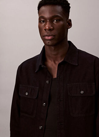 Calvin Klein Jeans Regular Fit Siyah Düz Erkek Gömlek LV04RD744G01D 90S MERLOT OVERSHIRT