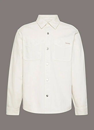 Calvin Klein Jeans Regular Fit Krem Düz Erkek Gömlek LV04RD708G0R6 90S WASHED BONE OVERS