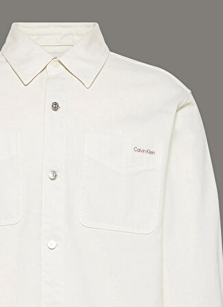 Calvin Klein Jeans Regular Fit Krem Düz Erkek Gömlek LV04RD708G0R6 90S WASHED BONE OVERS