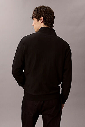Erkek Rahat Kalıp Yarım Fermuarlı Yüksek Yaka Sweatshirt - Siyah | XS