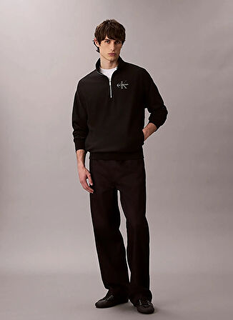 Calvin Klein Jeans Fermuarlı Yaka Siyah Erkek Sweatshırt LV04RD236GUB1 LS PREMIUM TERRY MICR