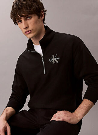 Calvin Klein Jeans Fermuarlı Yaka Siyah Erkek Sweatshırt LV04RD236GUB1 LS PREMIUM TERRY MICR