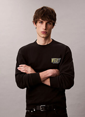 Calvin Klein Jeans Bisiklet Yaka Siyah Erkek Sweatshırt LV04RD206GUB1 PREMIUM FLEECE LOGO C