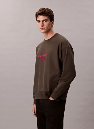 Calvin Klein Jeans Bisiklet Yaka Haki Erkek Sweatshırt LV04RD234GPAR LS PREMIUM TERRY MONO