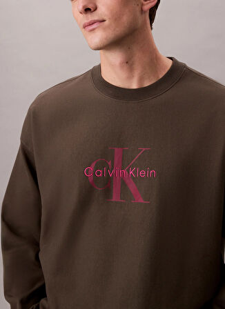 Calvin Klein Jeans Bisiklet Yaka Haki Erkek Sweatshırt LV04RD234GPAR LS PREMIUM TERRY MONO