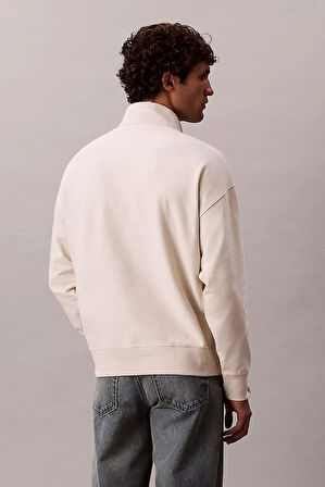 Erkek Rahat Kalıp Yarım Fermuarlı Yüksek Yaka Sweatshirt - Krem | XS
