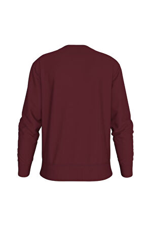Erkek Bisiklet Yaka Monogram Logolu Pamuklu Sweatshirt - Bordo | S