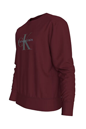 Erkek Bisiklet Yaka Monogram Logolu Pamuklu Sweatshirt - Bordo | S