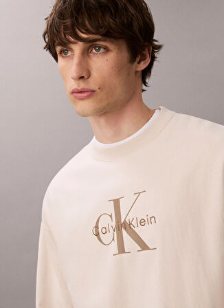 Calvin Klein Jeans Bisiklet Yaka Krem Erkek Sweatshırt LV04RD234G67U LS PREMIUM TERRY MONO