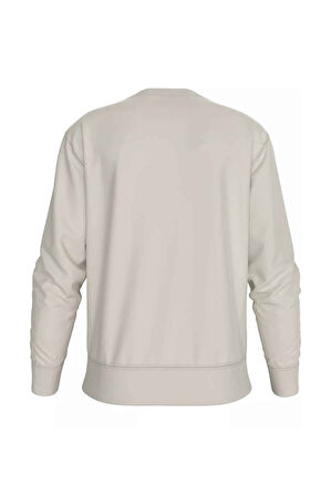 Erkek Bisiklet Yaka Monogram Logolu Pamuklu Sweatshirt - Krem | XS