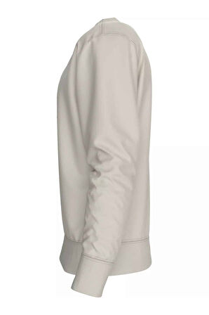 Erkek Bisiklet Yaka Monogram Logolu Pamuklu Sweatshirt - Krem | XS