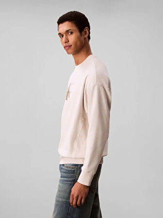 Calvin Klein Jeans Uzun Kollu 350gr Penye Monologolu Bisiklet Yaka Erkek Beyaz Sweatshirt LV04RD242G-67U
