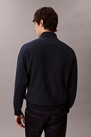 Erkek Rahat Kalıp Yarım Fermuarlı Yüksek Yaka Sweatshirt - Lacivert | XS