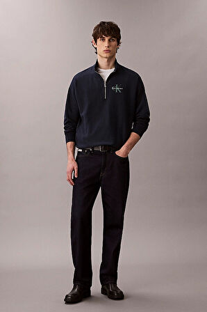 Erkek Rahat Kalıp Yarım Fermuarlı Yüksek Yaka Sweatshirt - Lacivert | XS