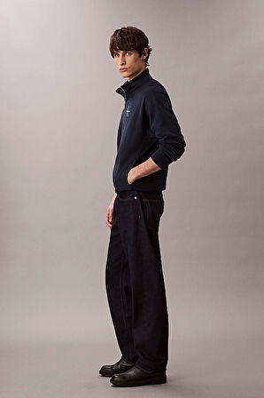 Erkek Rahat Kalıp Yarım Fermuarlı Yüksek Yaka Sweatshirt - Lacivert | XS