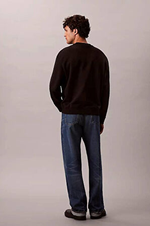 Erkek Bisiklet Yaka Monogram Logolu Pamuklu Sweatshirt - Siyah | XS