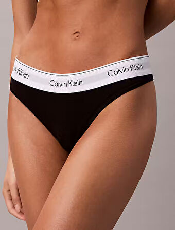 CALVIN KLEIN Kadın Marka Logolu Beyaz Elastik Bantlı Siyah Külot LV00QF8518 UB1