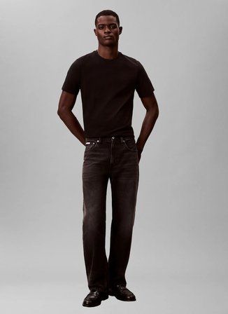 Calvin Klein Jeans Bisiklet Yaka Düz Siyah Erkek T-Shirt LV04RD254GUB1 Siyah T-Shirt