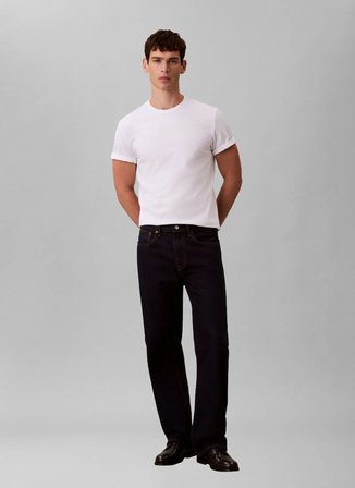 Calvin Klein Jeans Bisiklet Yaka Düz Beyaz Erkek T-Shirt LV04RD254GYAF Beyaz T-Shirt