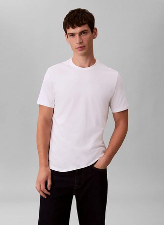 Calvin Klein Jeans Bisiklet Yaka Düz Beyaz Erkek T-Shirt LV04RD254GYAF Beyaz T-Shirt